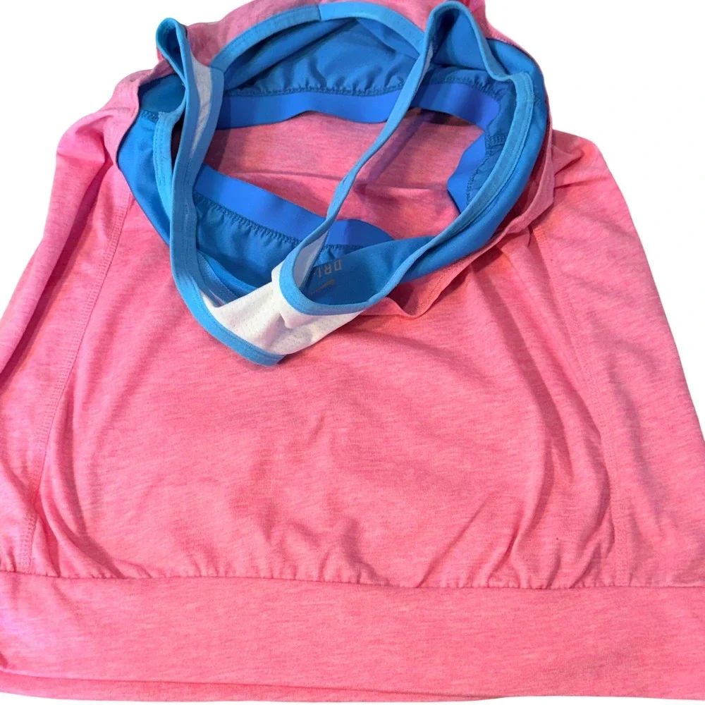 Nike Tank Top Womens XL Pink Blue Dri-FIT Layered Built-in Bra Racerback Gym